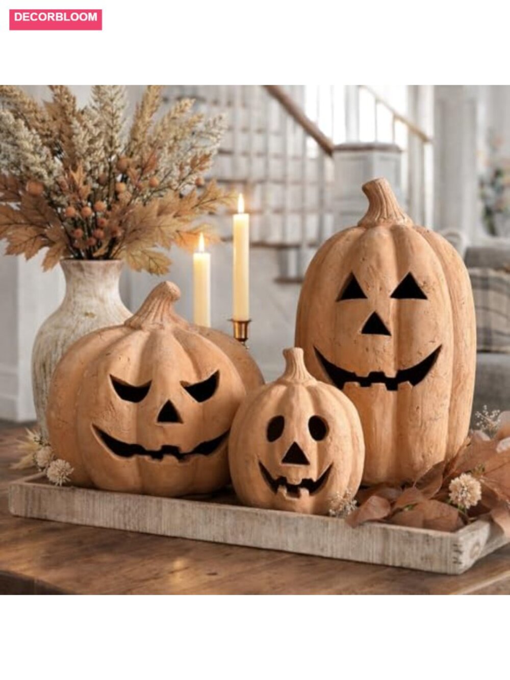 Handmade Terracotta Pumpkin Jack O' Lantern Fall Decor Indoor Outdoor - Picture 5 of 6